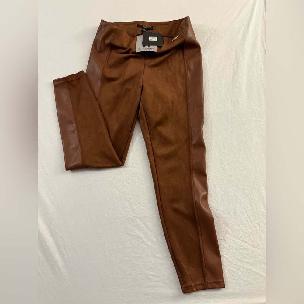 Marc New York Cognac Faux Suede and Leather Leggings‎ M5MPE228 XL NWT